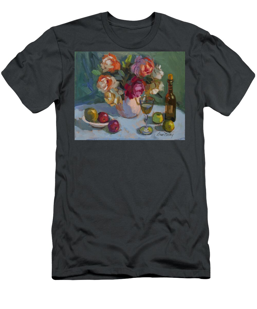 Roses T-Shirt featuring the painting Chardonnay and Roses by Diane McClary