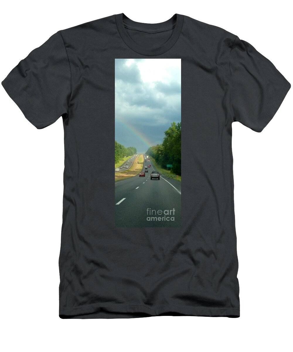 Rain T-Shirt featuring the photograph Chasing the Rainbow by M West