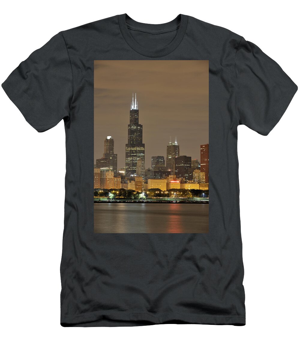 Chicago Skyline T-Shirt featuring the photograph Chicago Skyline at Night by Sebastian Musial