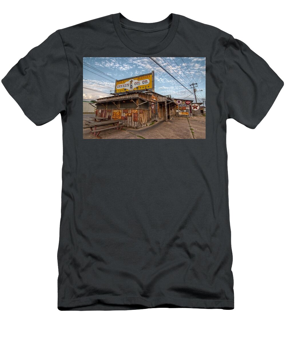 Chicken Oil Company T-Shirt featuring the digital art Chicken Oil Company by Linda Unger