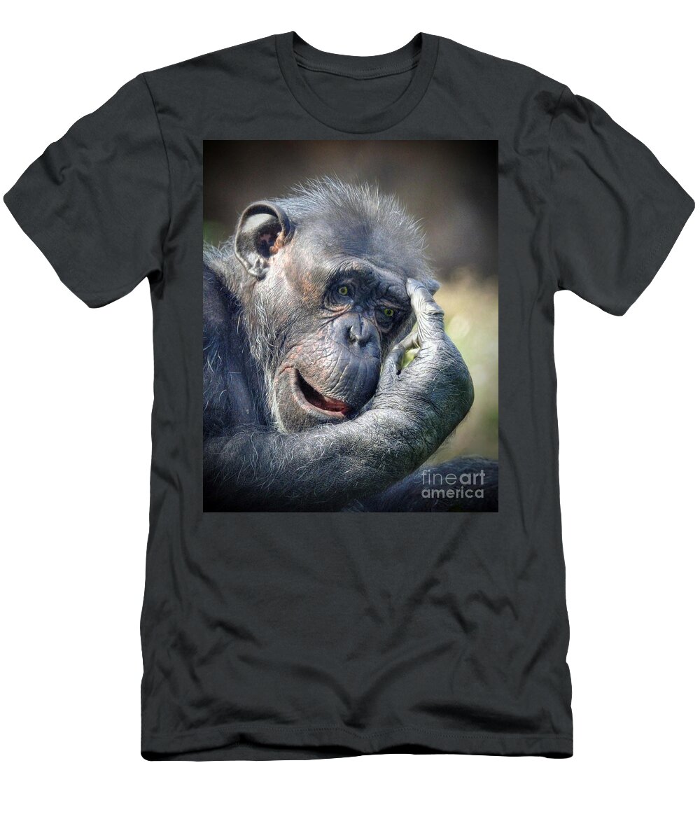 Chimpanzee T-Shirt featuring the photograph Chimpanzee Thinking by Savannah Gibbs