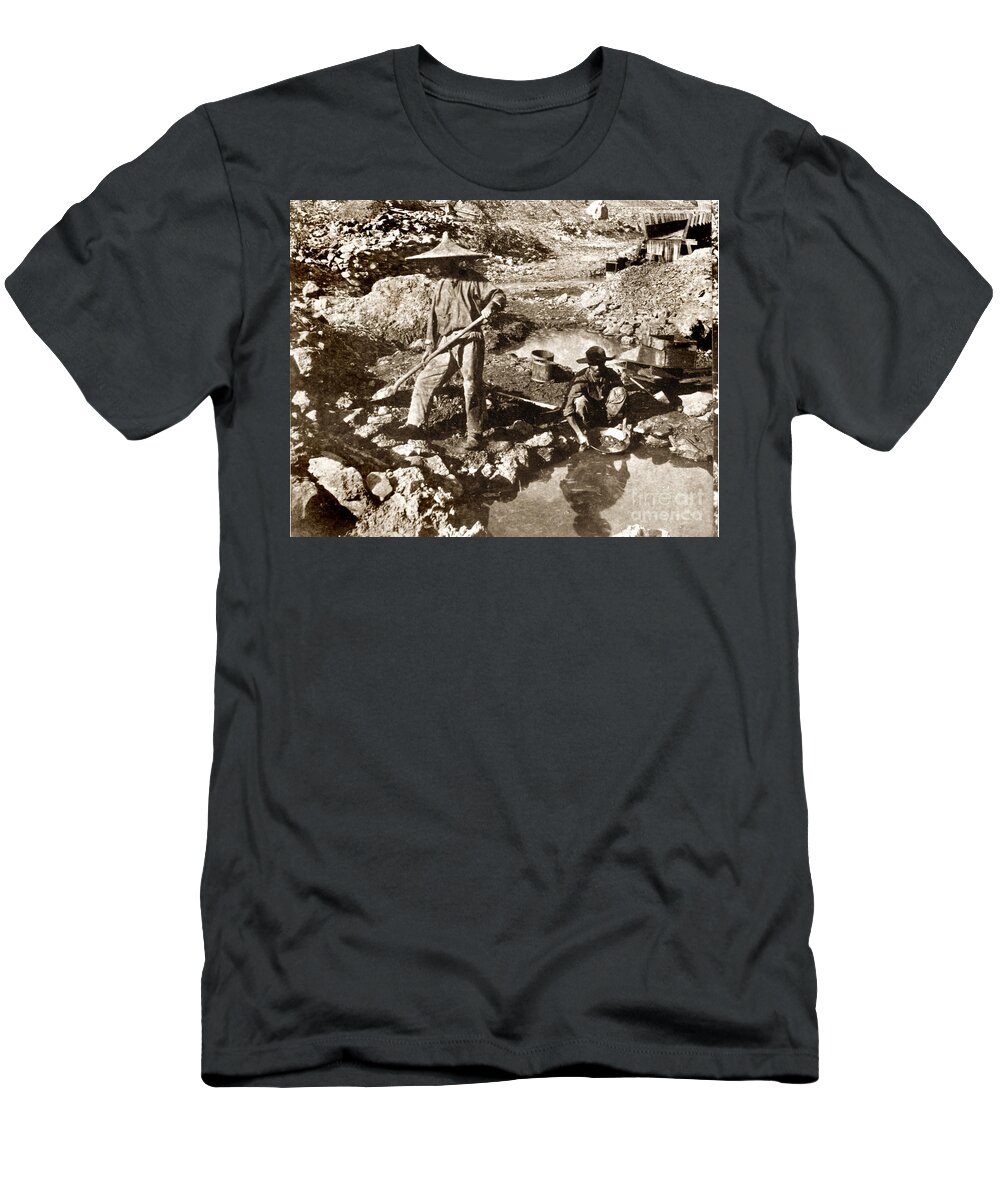 California T-Shirt featuring the photograph Chinese Gold mine California circa 1876 by Monterey County Historical Society
