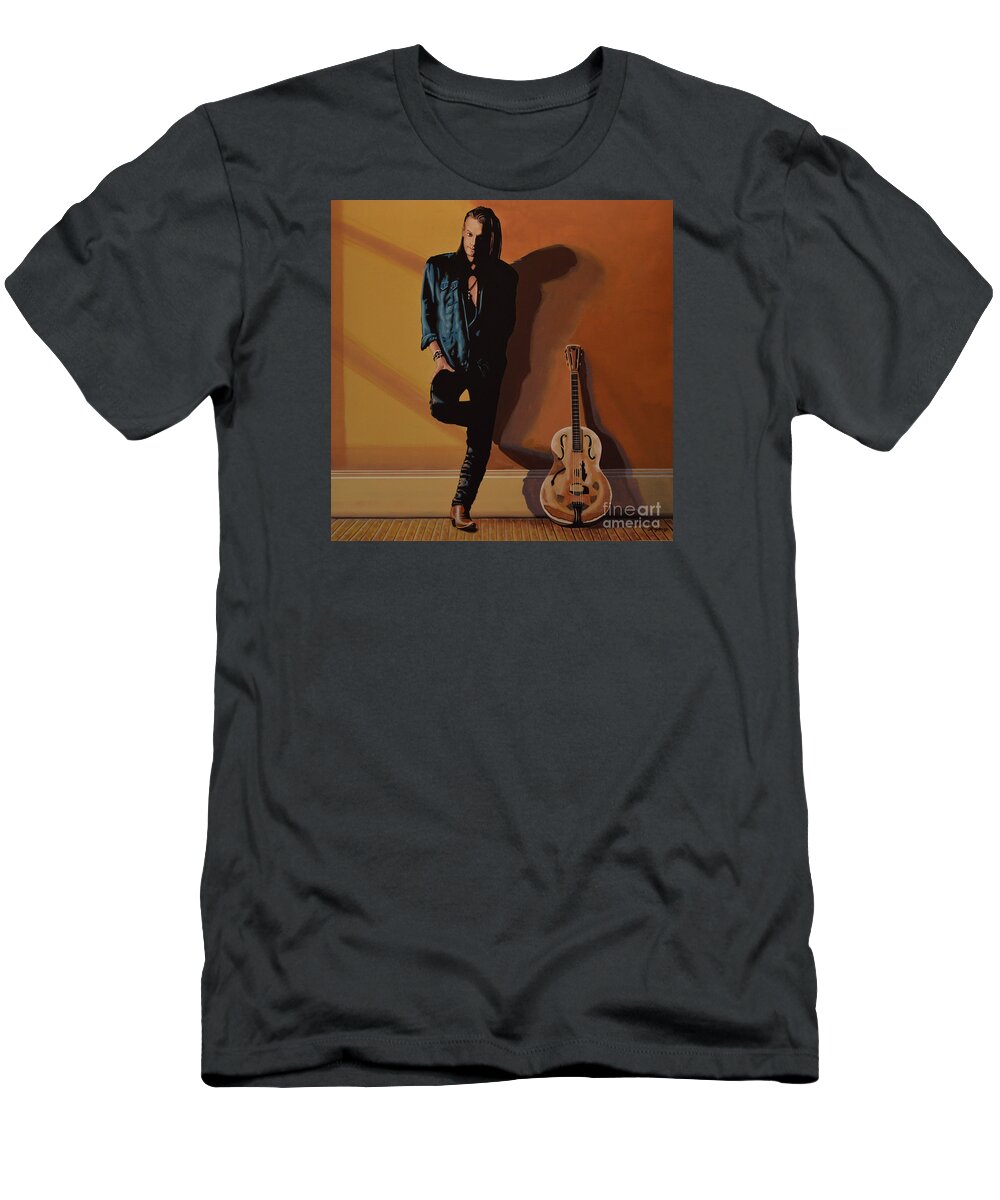 Chris Whitley T-Shirt featuring the painting Chris Whitley by Paul Meijering