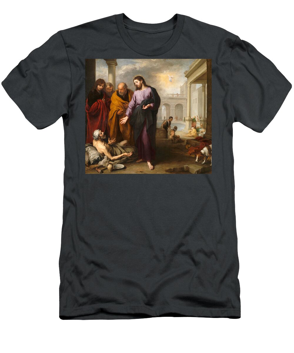Bartolome Esteban Murillo T-Shirt featuring the painting Christ healing the Paralytic at the Pool of Bethesda by Bartolome Esteban Murillo