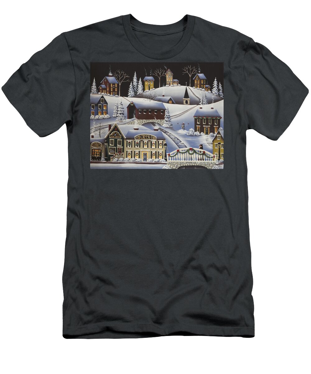 Art T-Shirt featuring the painting Christmas in Fox Creek Village by Catherine Holman