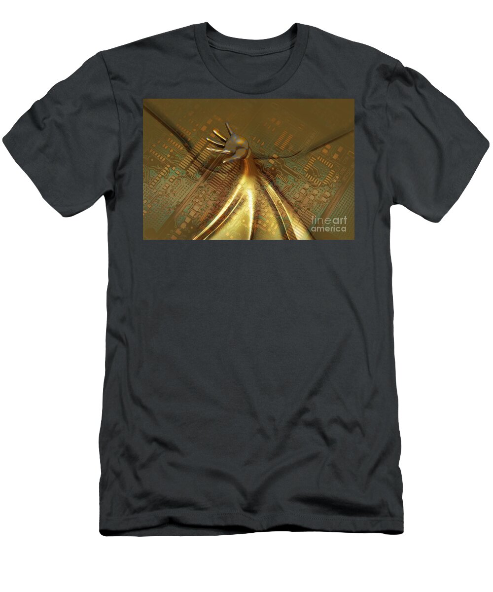 Concept T-Shirt featuring the photograph Circuit Board Gold Hand by Mike Agliolo