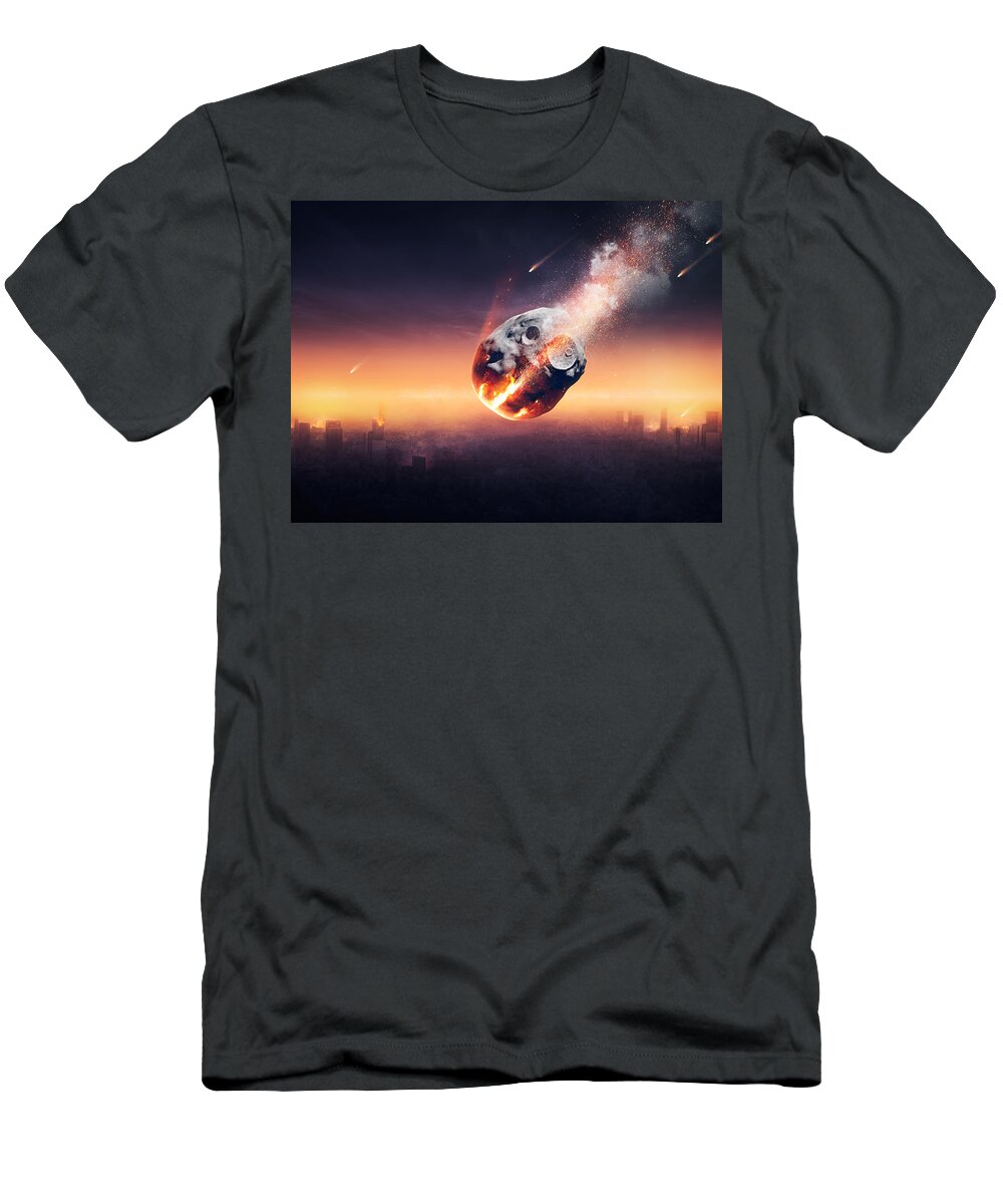 City T-Shirt featuring the photograph City destroyed by meteor shower by Johan Swanepoel