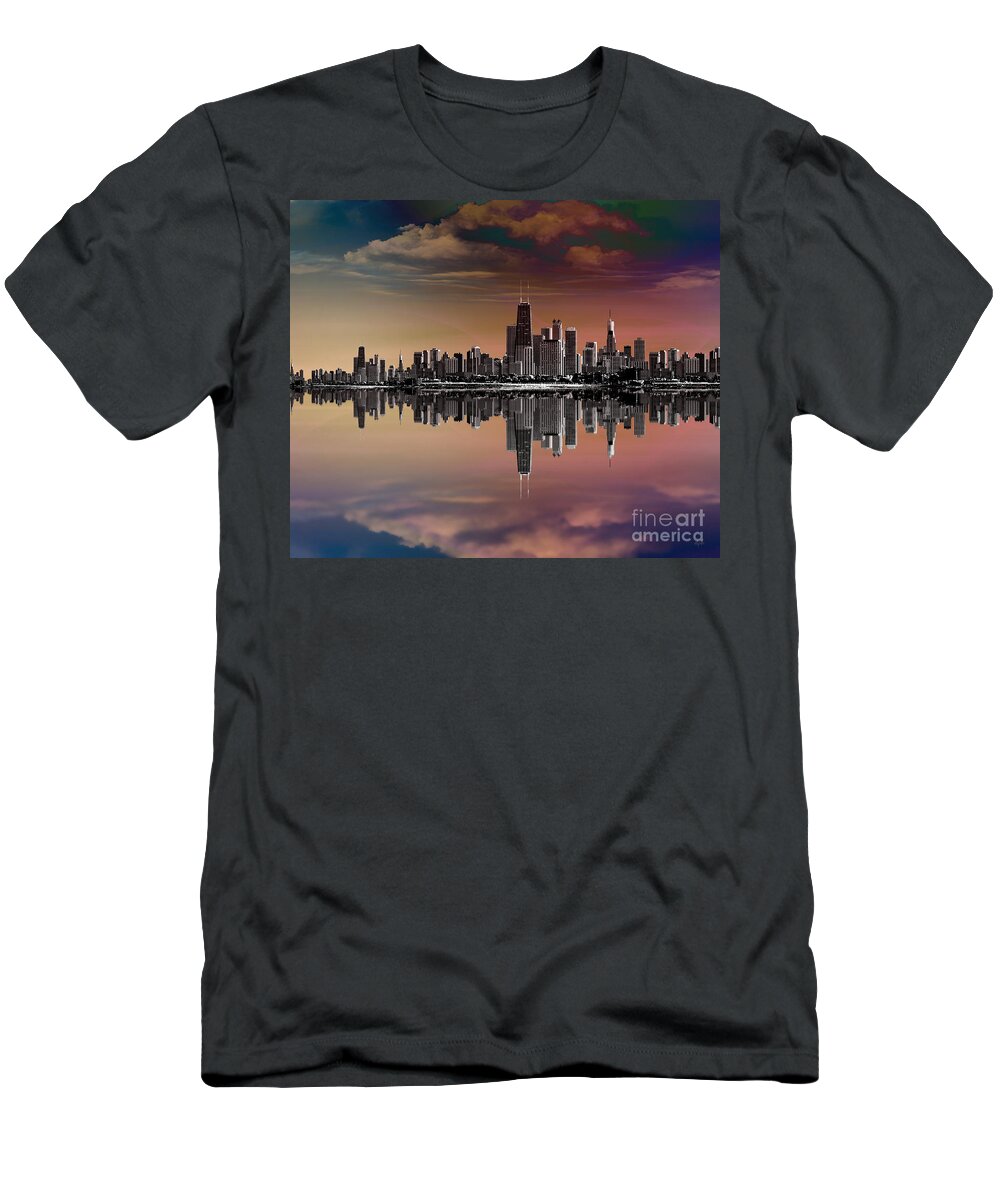 City T-Shirt featuring the digital art City Skyline Dusk by Peter Awax