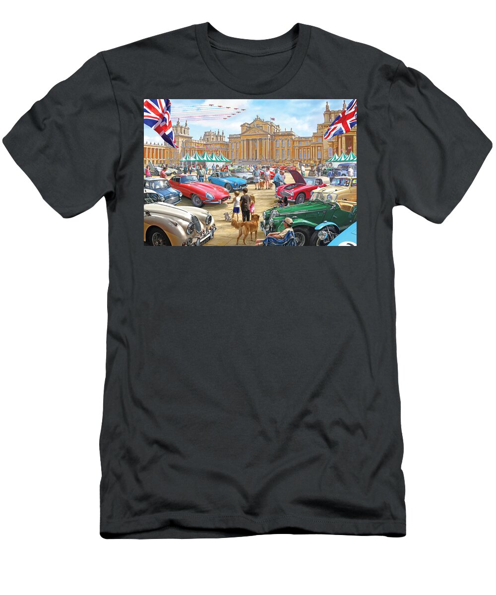 Car Show T-Shirt featuring the painting Classic Car Show at Blenheim 2015 by MGL Meiklejohn Graphics Licensing