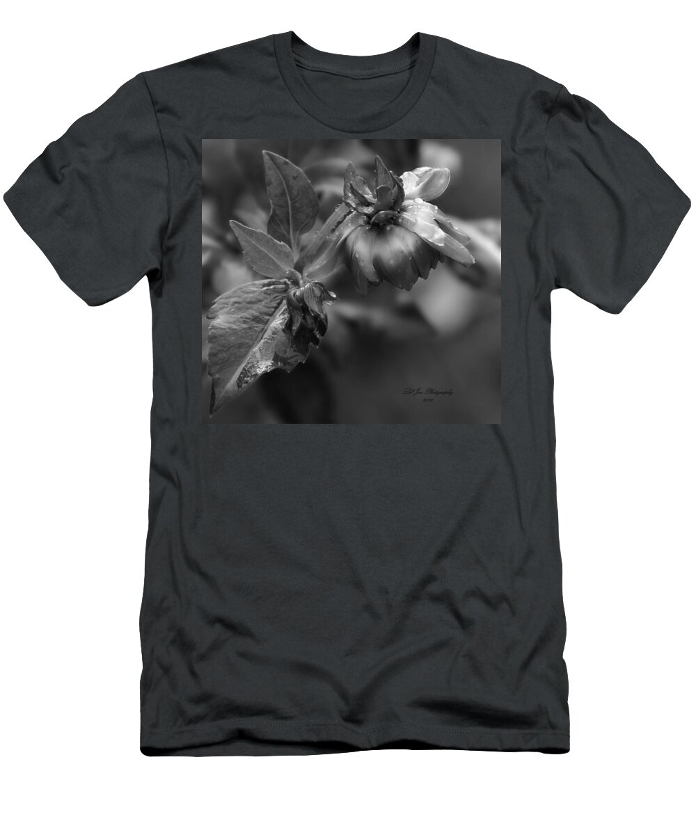 Dahlia T-Shirt featuring the photograph Cleansing Rain In BW by Jeanette C Landstrom