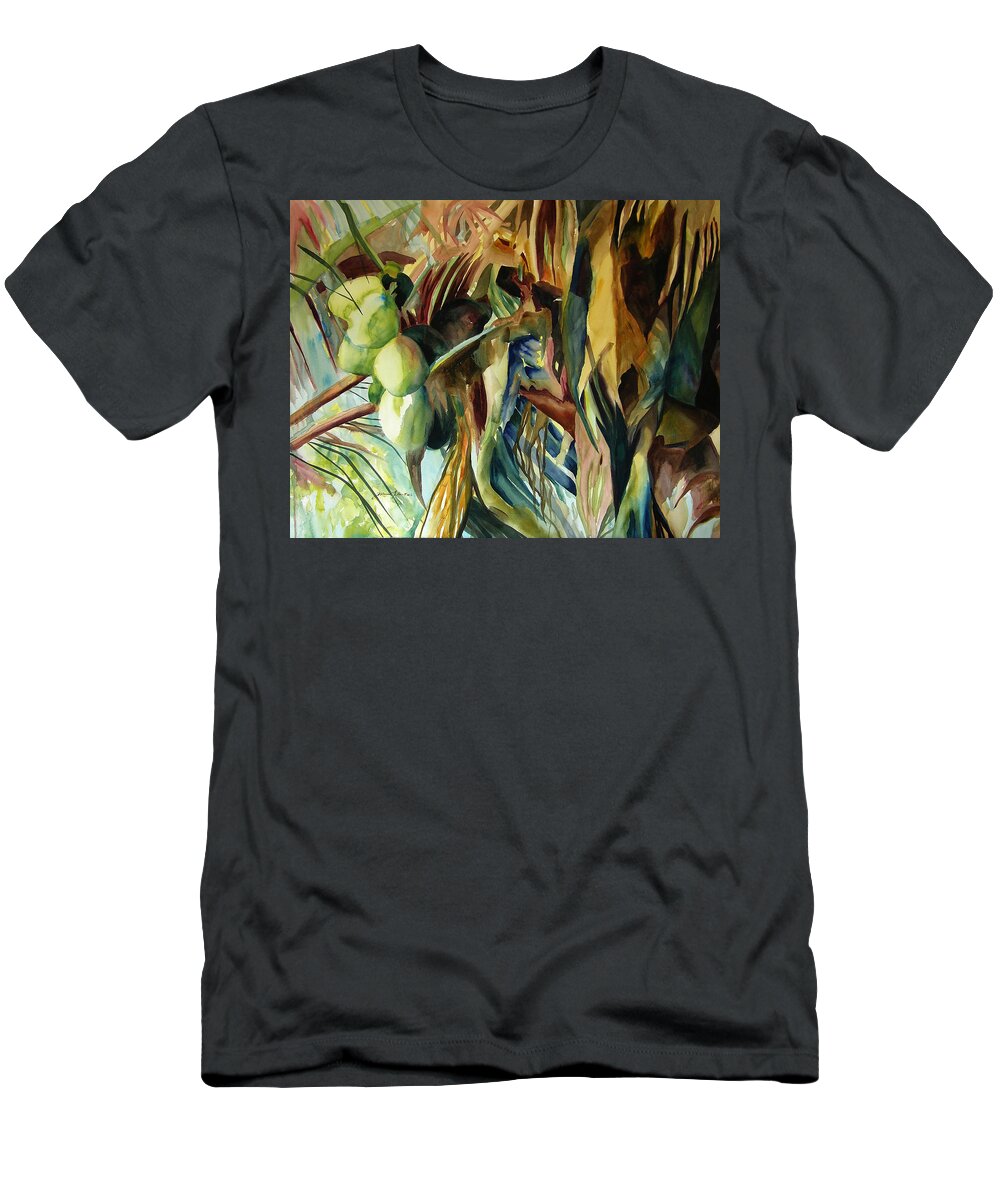 Original Paintings T-Shirt featuring the painting Coconuts and palm fronds 5-16-11 julianne felton by Julianne Felton