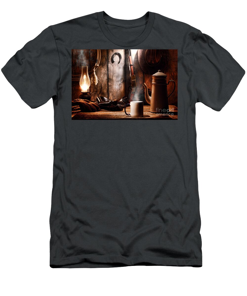 Coffee T-Shirt featuring the photograph Coffee at the Cabin by Olivier Le Queinec