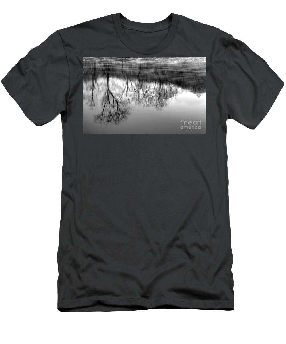 River Monochrome T-Shirt featuring the photograph Cold Reflection by Michael Eingle