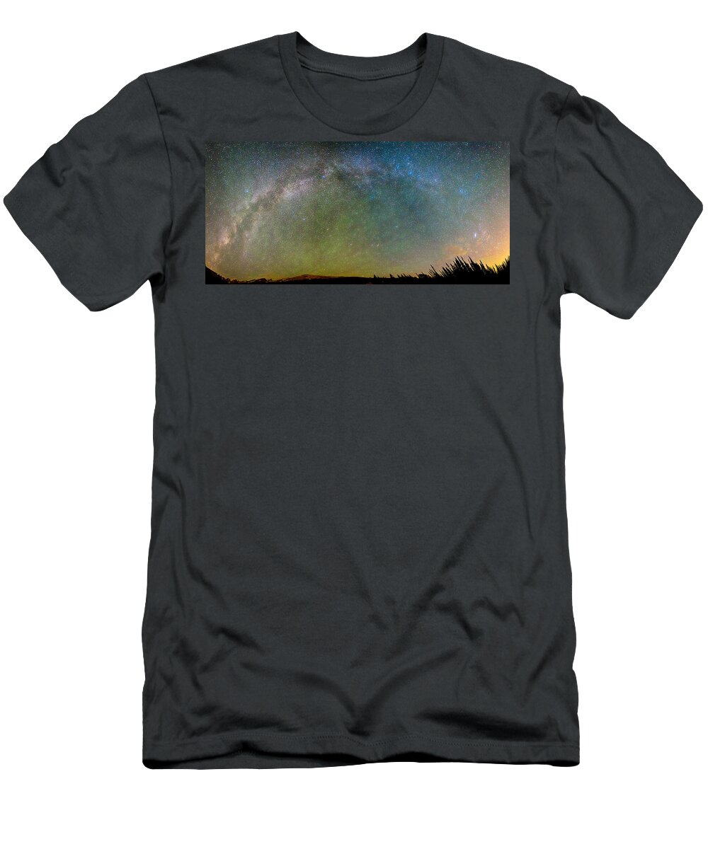 Milky Way T-Shirt featuring the photograph Colorado Indian Peaks Milky Way Panorama by James BO Insogna