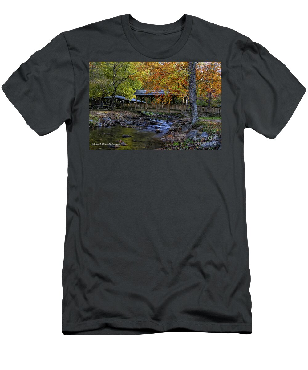 Vogel State Park T-Shirt featuring the photograph Colorful Footbridge Crossing by Barbara Bowen
