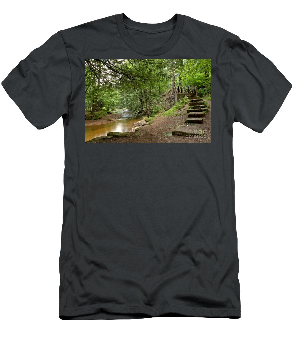 Toms Run T-Shirt featuring the photograph Cook Forest Toms Run Steps by Adam Jewell
