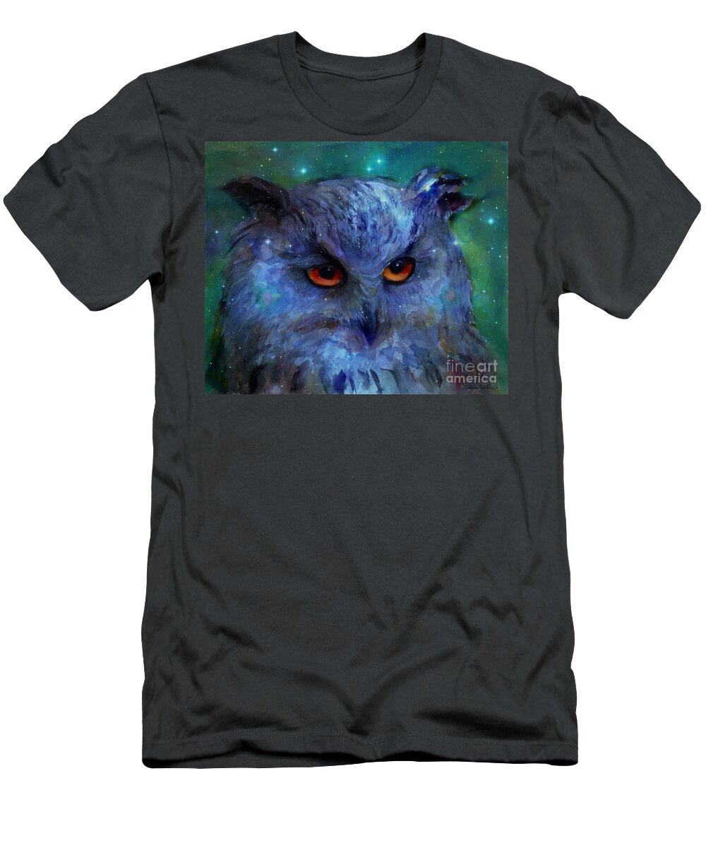 Owl T-Shirt featuring the painting Cosmic Owl painting by Svetlana Novikova