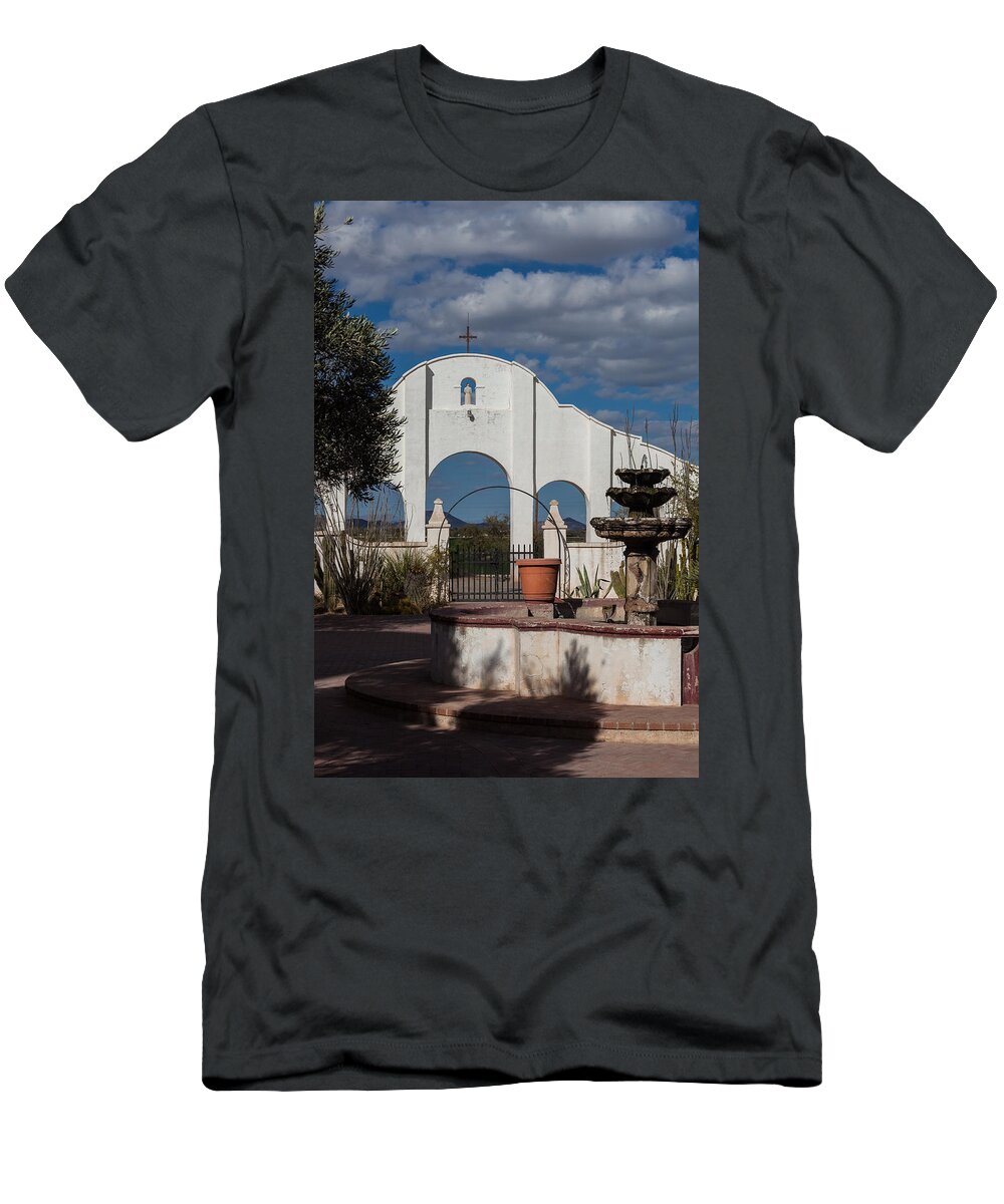 Arches T-Shirt featuring the photograph Courtyard at the Mission by Ed Gleichman