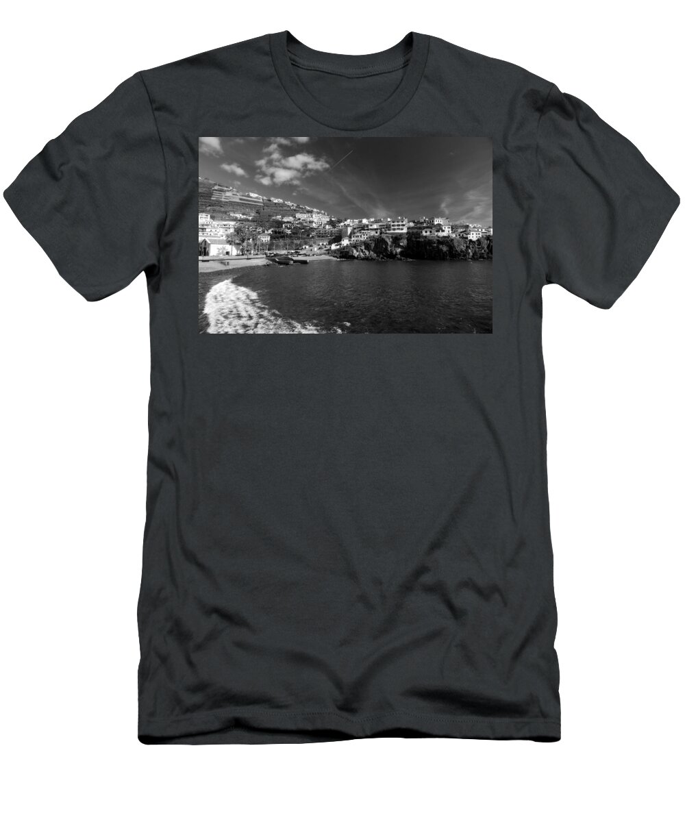Funchal T-Shirt featuring the photograph Cove in black and white by Tracy Winter