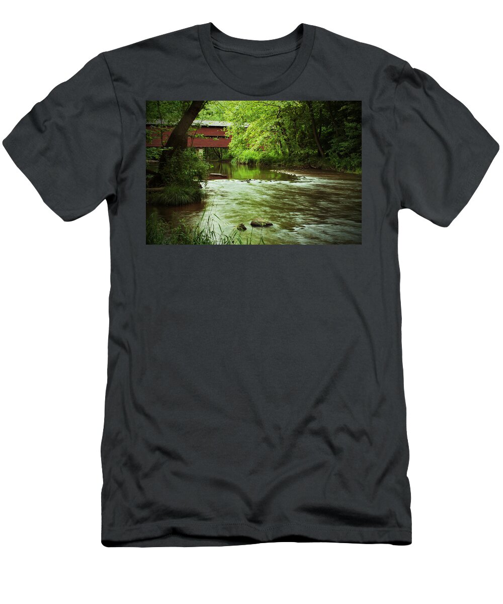 French Creek T-Shirt featuring the photograph Covered Bridge over French Creek by Michael Porchik