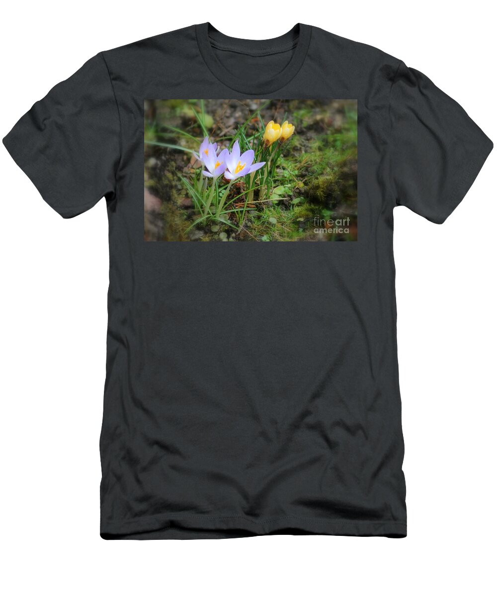 Crocuses T-Shirt featuring the photograph Crocuses in Bloom by Leone Lund