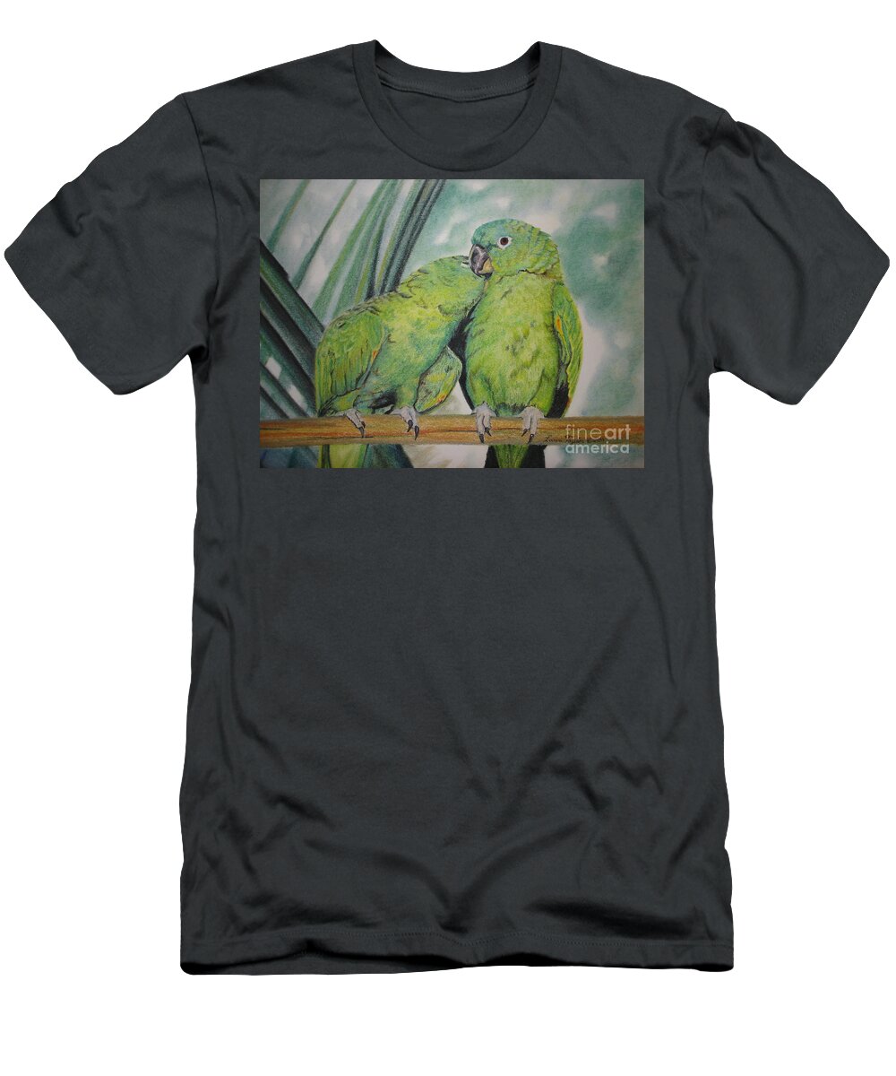 Parrots T-Shirt featuring the painting Cuddles by Laurianna Taylor