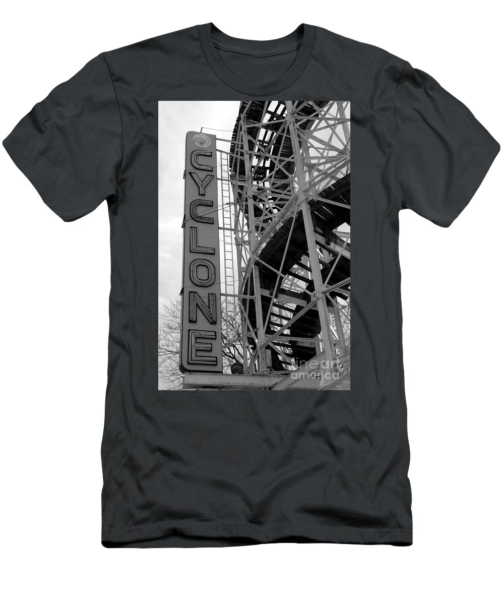 Black And White T-Shirt featuring the photograph Cyclone - Coney Island - Black and White by Susan Carella