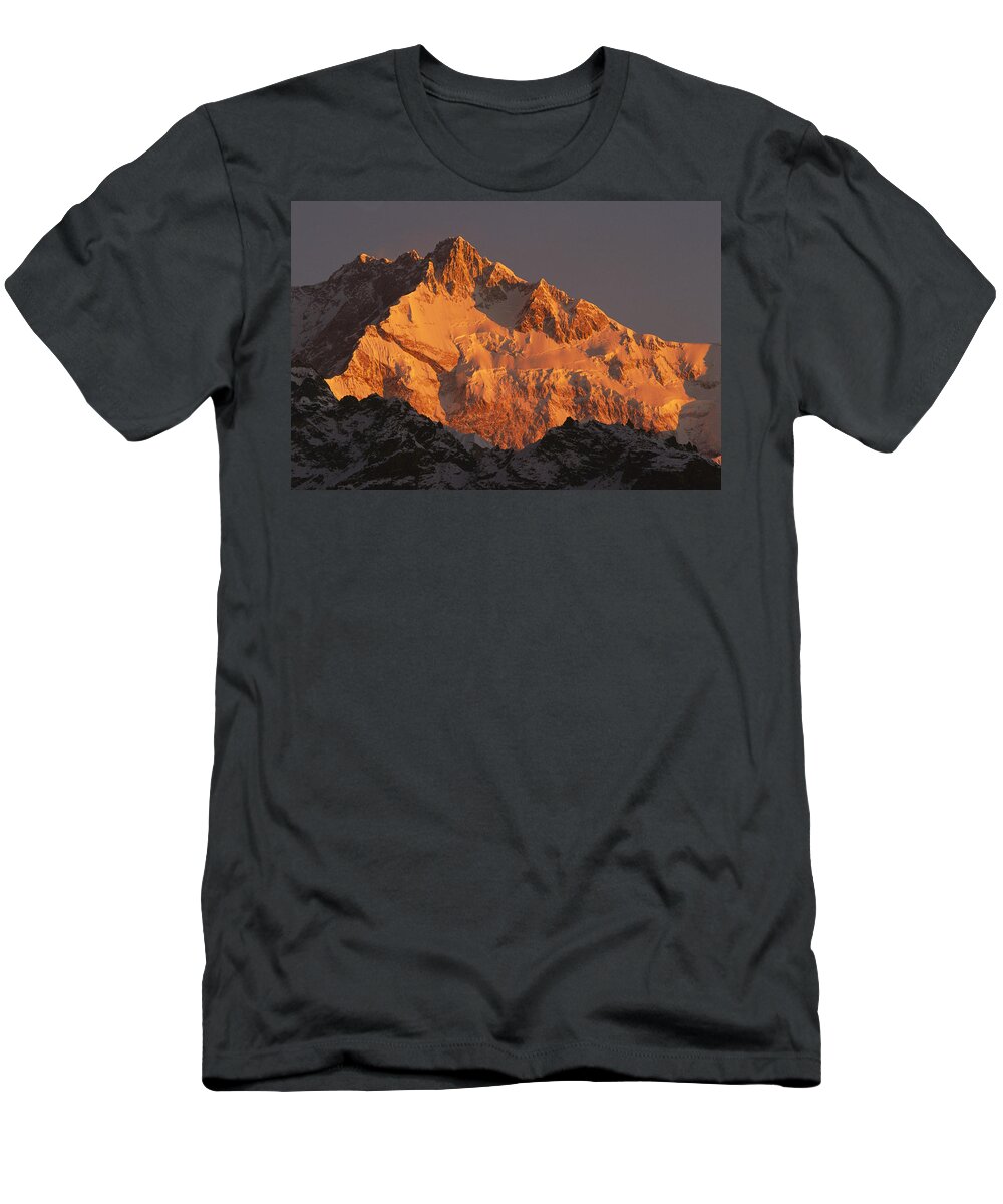 Feb0514 T-Shirt featuring the photograph Dawn On Kangchenjunga Talung by Colin Monteath