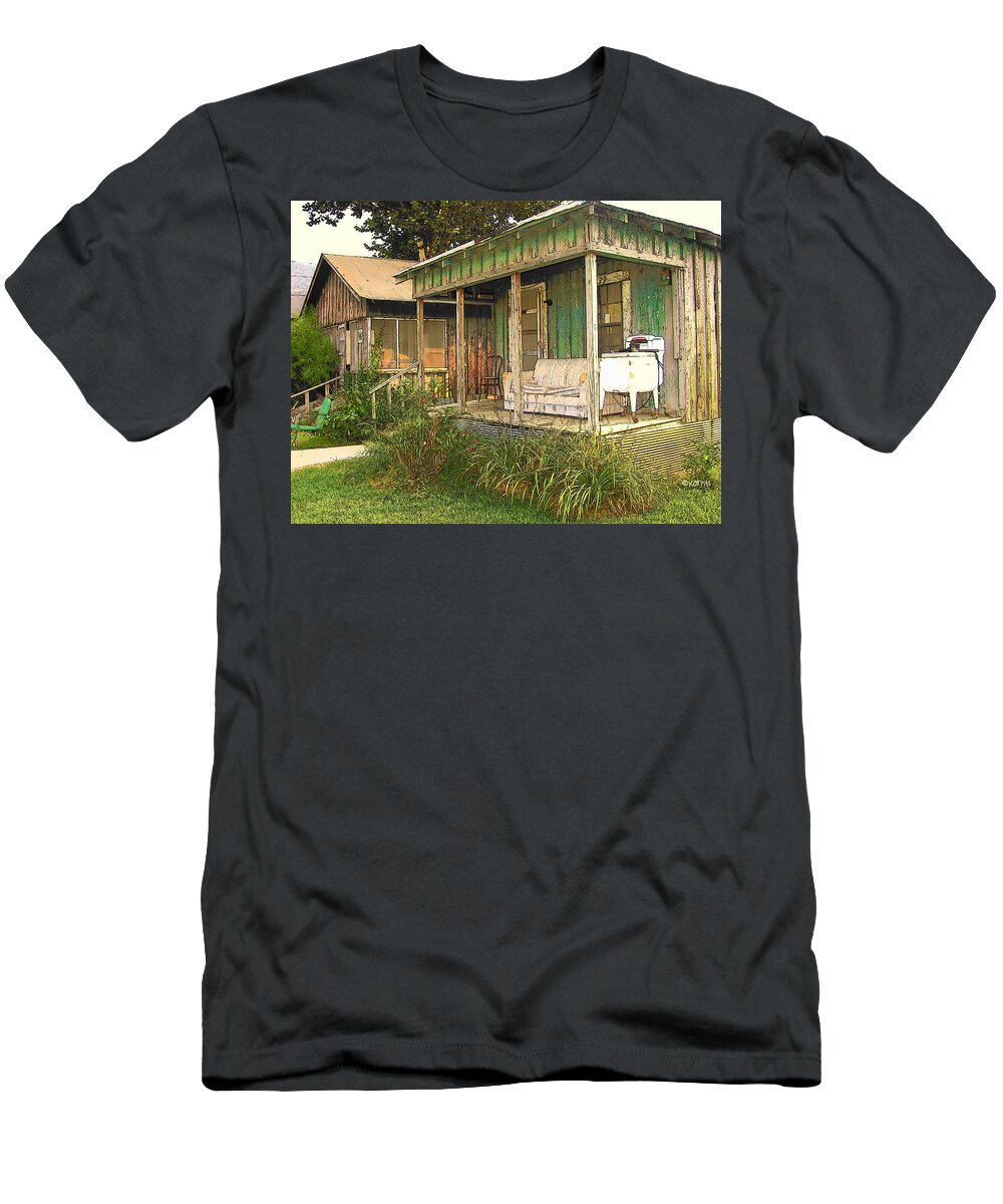 Rebecca Korpita T-Shirt featuring the photograph Delta Sharecropper Cabin - All the Conveniences by Rebecca Korpita