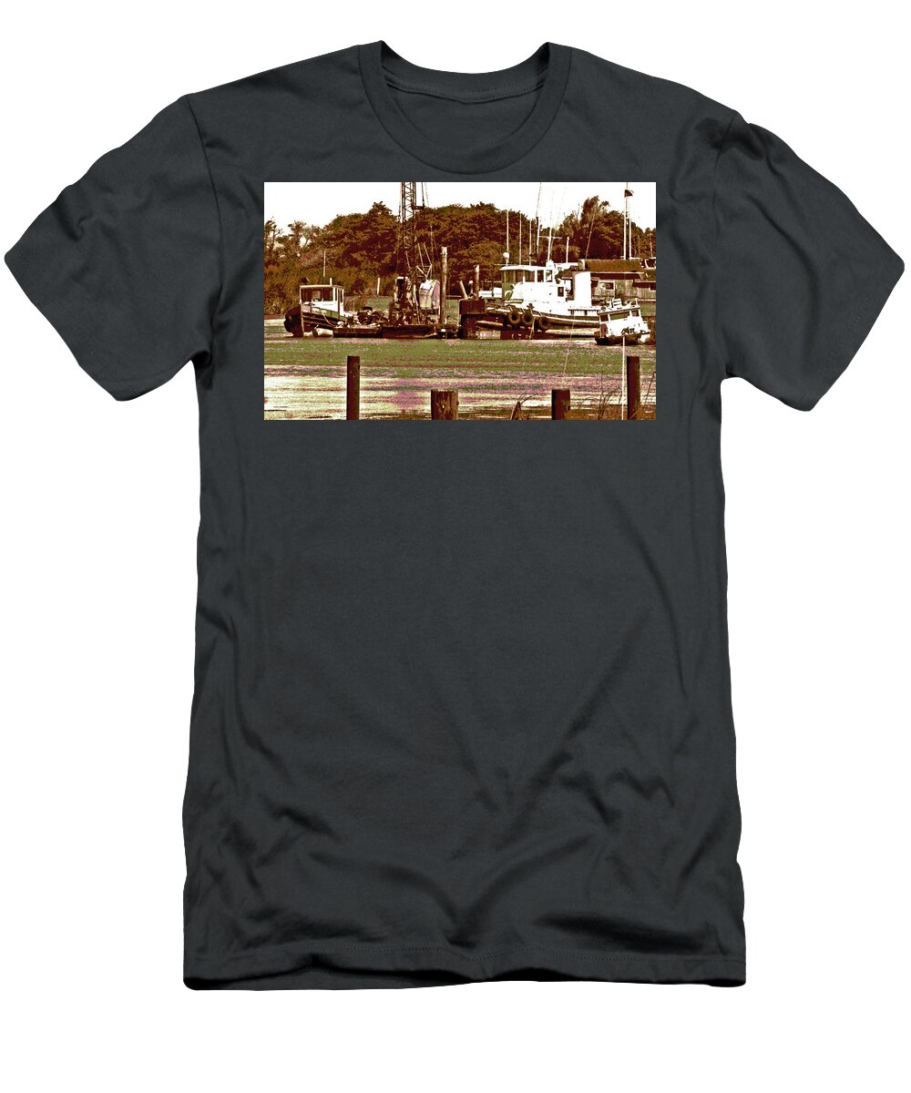 Sacramento River Delta T-Shirt featuring the digital art Delta Tug Boats At Work by Joseph Coulombe