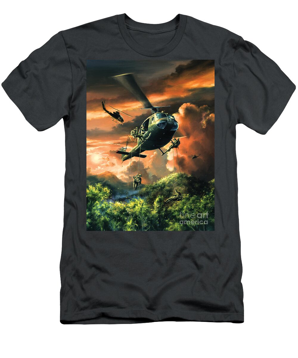 Aviation Art T-Shirt featuring the painting Descent Into The A Shau Valley by Randy Green