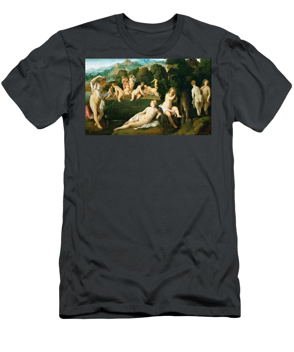 Palma Vecchio T-Shirt featuring the painting Diana and Callisto by Palma Vecchio