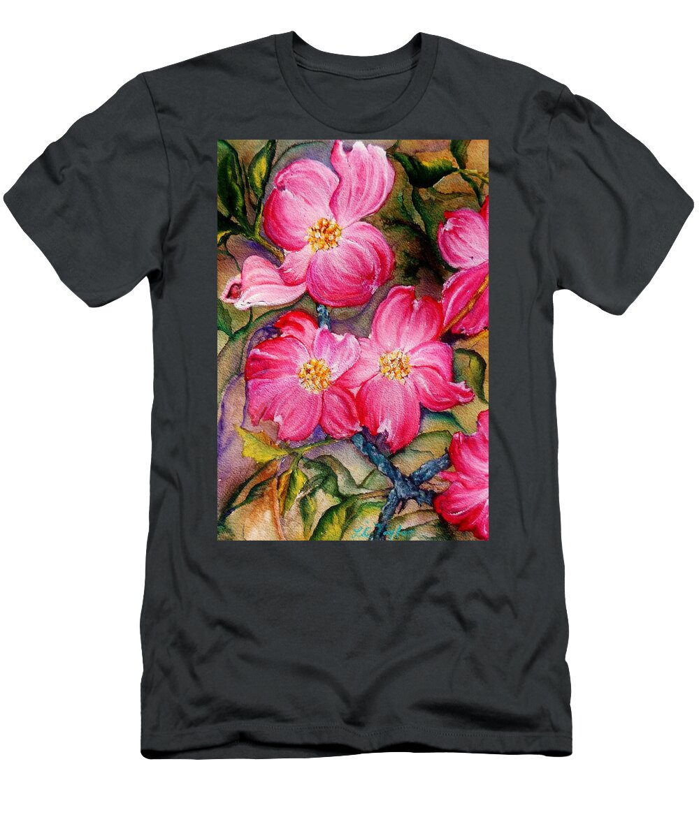 Pink Flowers T-Shirt featuring the painting Dogwoods in Pink by Lil Taylor