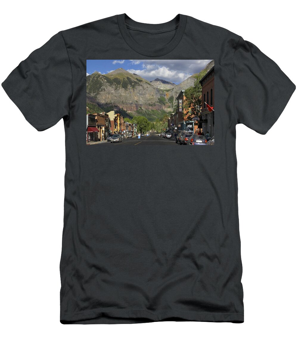 Rocky Mountains T-Shirt featuring the photograph Downtown Telluride Colorado by Mike McGlothlen
