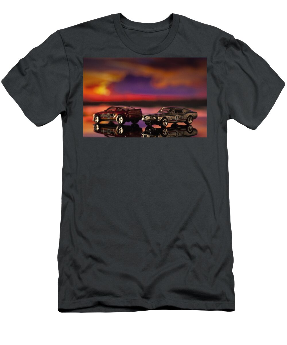 Car T-Shirt featuring the photograph Dueling Mustangs by Bradley R Youngberg