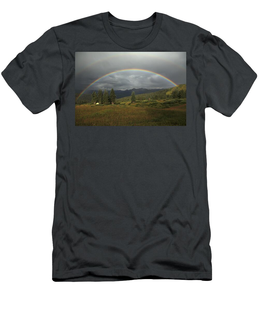 Colorado T-Shirt featuring the photograph Durango Double Rainbow by Alan Vance Ley