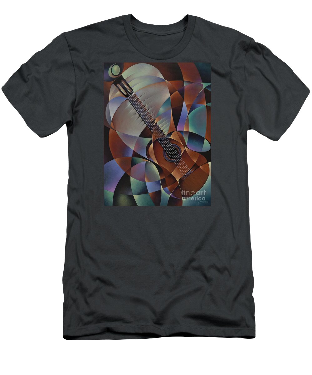 Violin T-Shirt featuring the painting Dynamic Guitar by Ricardo Chavez-Mendez