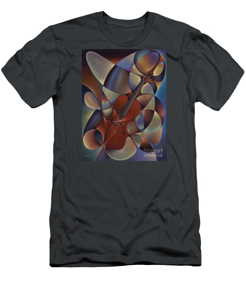 Violin T-Shirt featuring the painting Dynamic Violin by Ricardo Chavez-Mendez