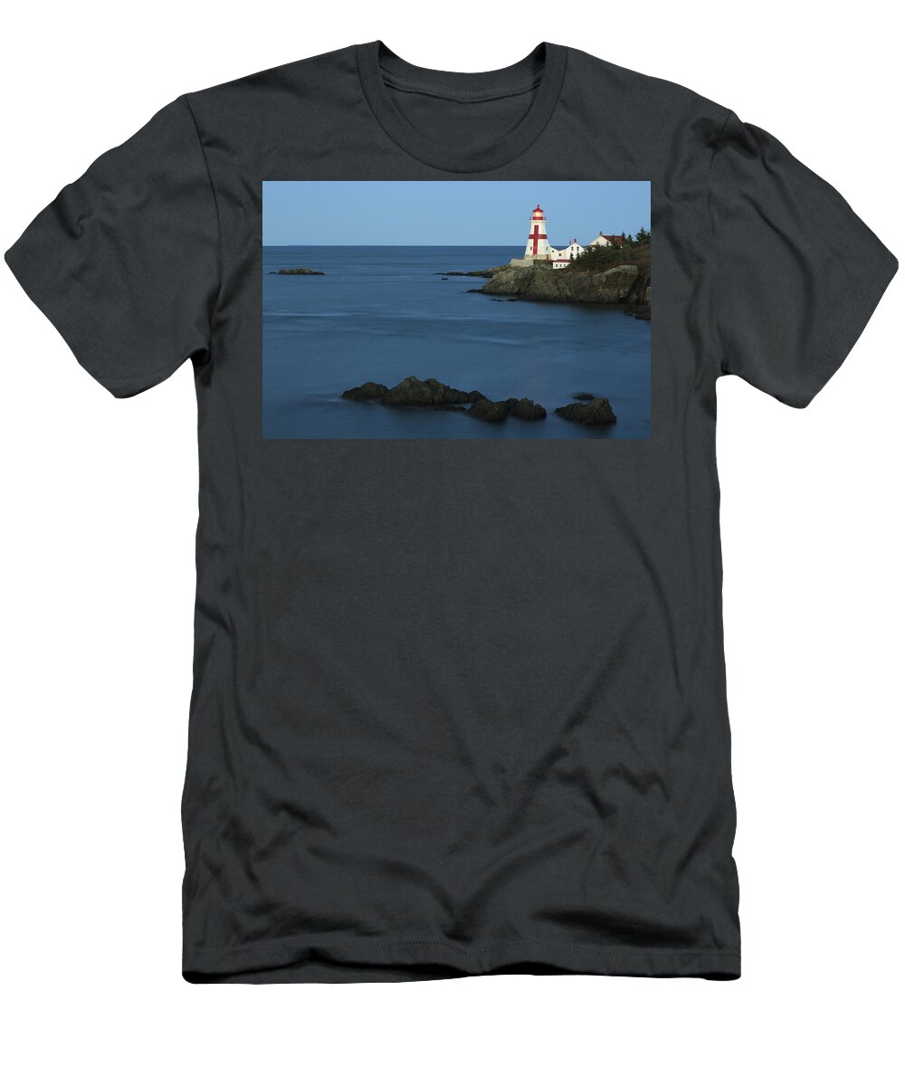 Feb0514 T-Shirt featuring the photograph East Quoddy Lighthouse At Dusk by Scott Leslie