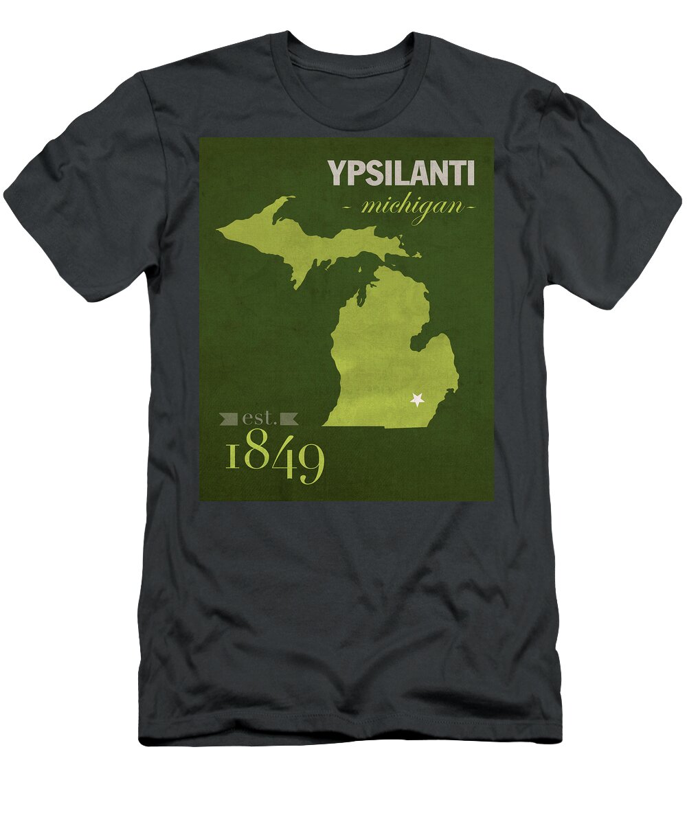 Eastern Michigan University T-Shirt featuring the mixed media Eastern Michigan University Eagles Ypsilanti College Town State Map Poster Series No 035 by Design Turnpike