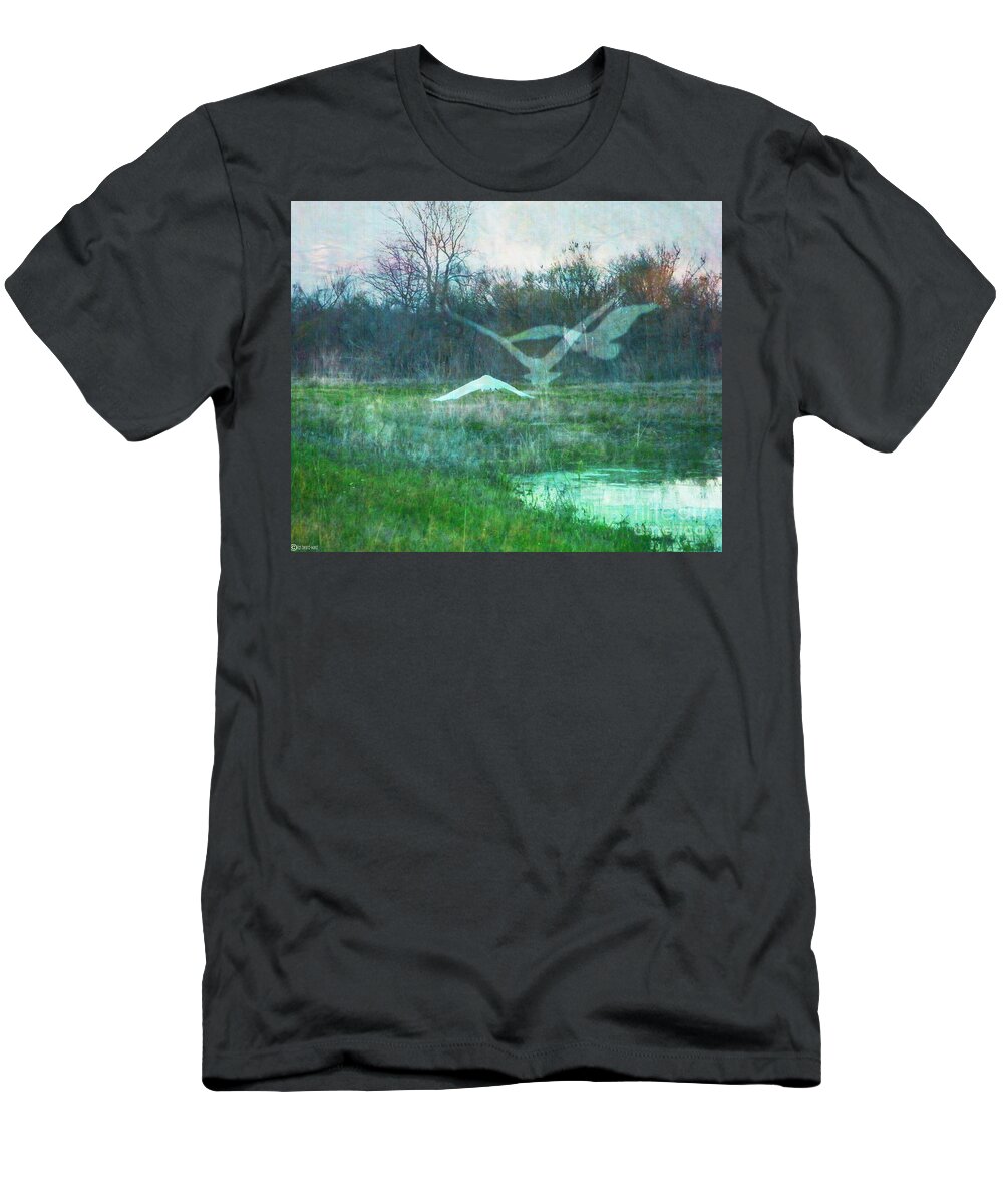 Egret T-Shirt featuring the digital art Egret in Retreat by Lizi Beard-Ward