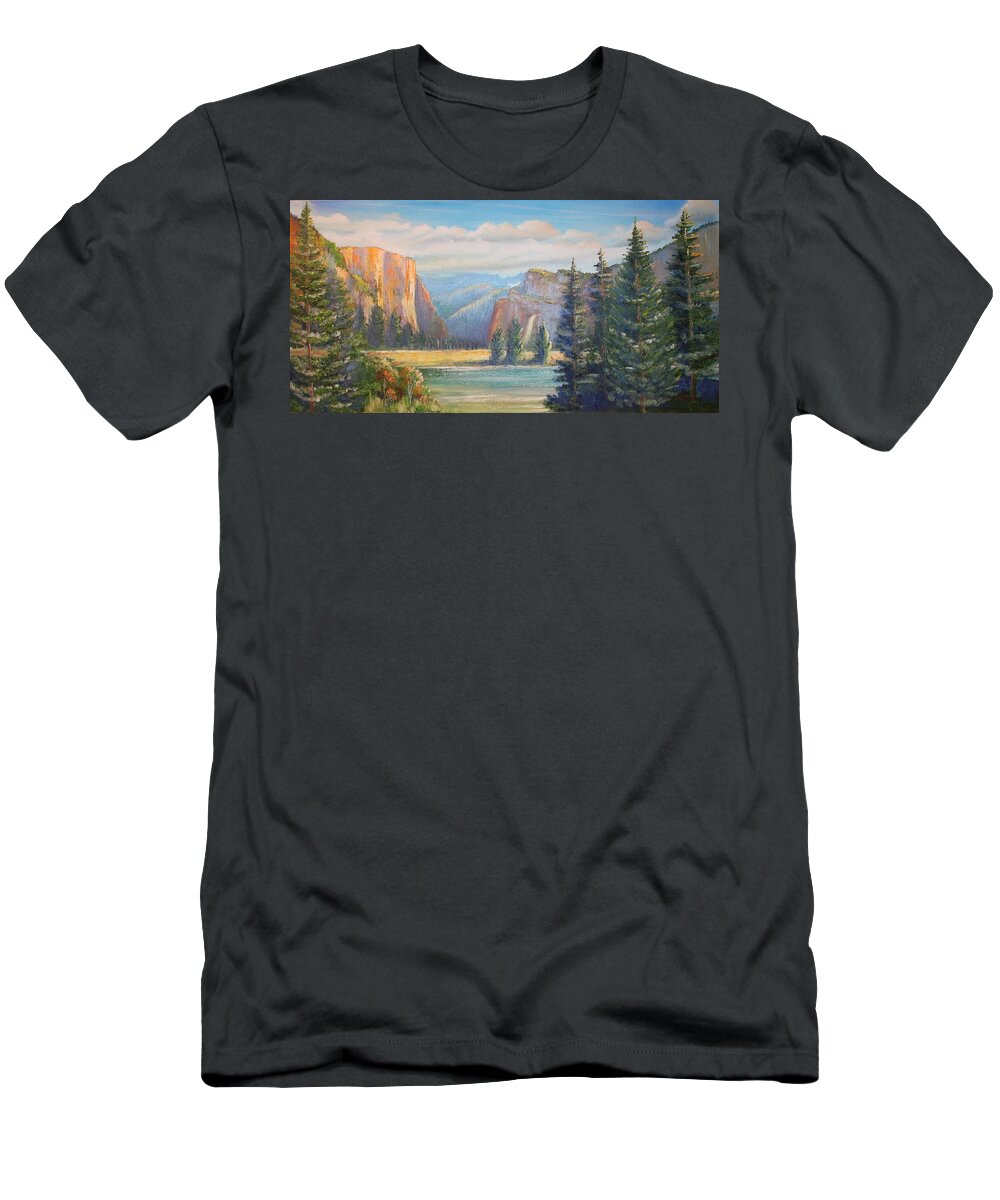 Yosemite T-Shirt featuring the painting El Capitan Yosemite National Park by Remegio Onia
