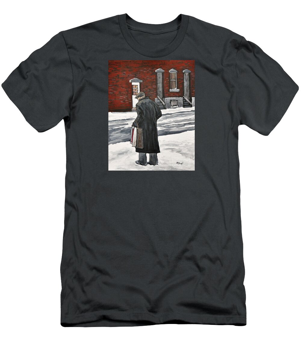 P.s.c. T-Shirt featuring the painting Elderly Gentleman in Pointe St. Charles by Reb Frost