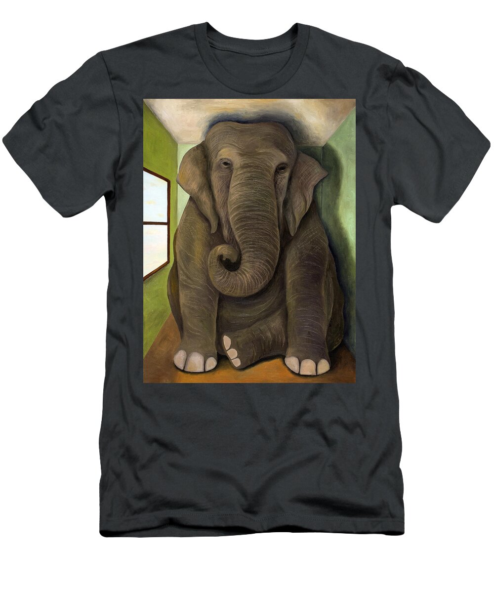 Elephant T-Shirt featuring the painting Elephant In The Room WIP by Leah Saulnier The Painting Maniac