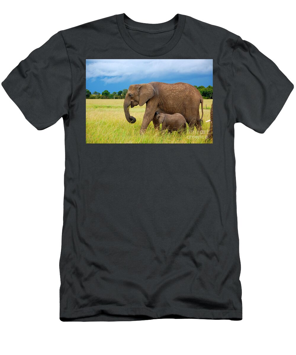 Elephants T-Shirt featuring the photograph Elephants in Masai Mara by Charuhas Images