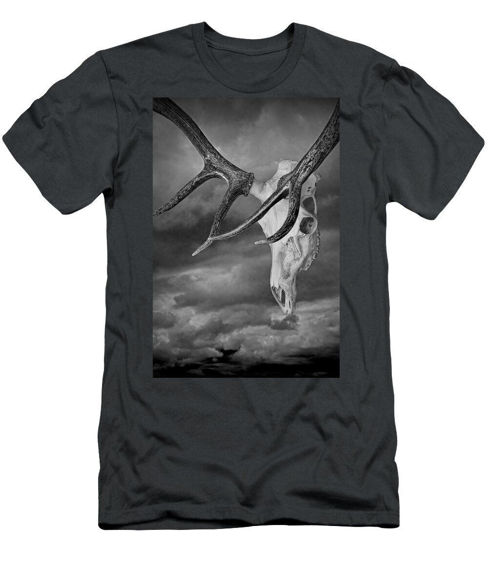 Art T-Shirt featuring the photograph Elk Skull with Sky by Randall Nyhof