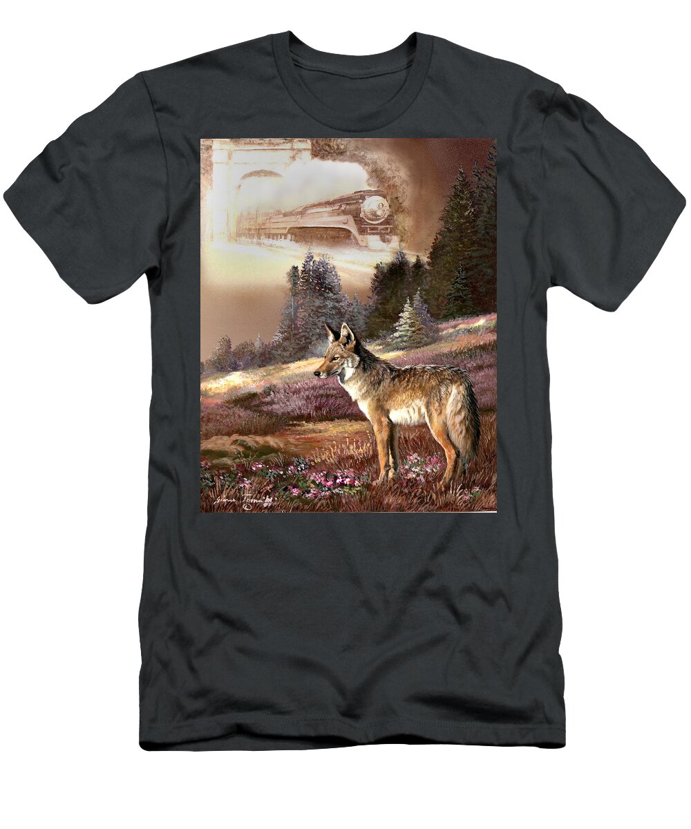 Animal Painting T-Shirt featuring the painting Encounter with the iron hors by Regina Femrite