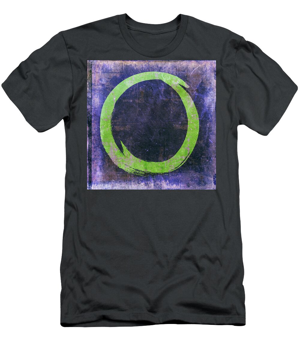 Green T-Shirt featuring the painting Enso No. 108 Green on Purple by Julie Niemela