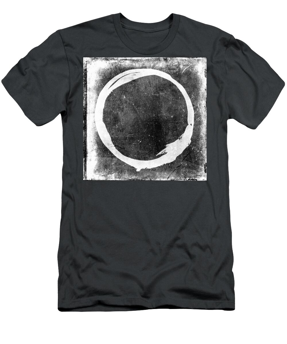 Black T-Shirt featuring the painting Enso No. 109 White on Black by Julie Niemela