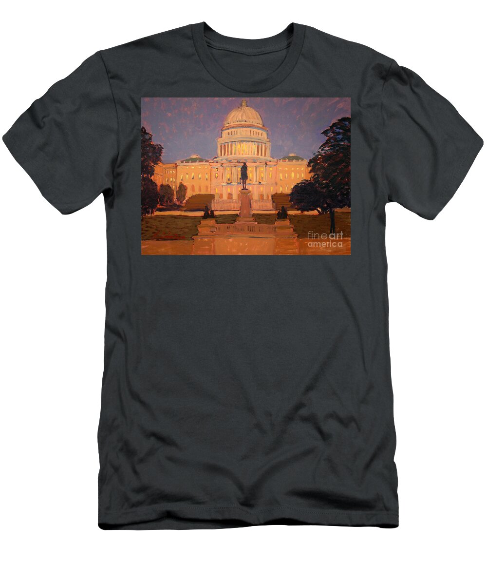 Capitol T-Shirt featuring the painting Evening at the capitol by Monica Elena